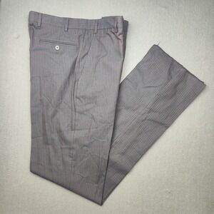 Zanella Pants Mens 33 Blue Stripe Benny Flat Cotton Dress Chino Unfinished Work